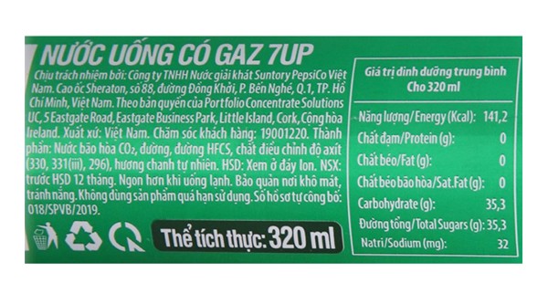 Thành phần dinh dưỡng trong 7 Up